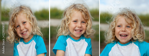 Sequence of three images with a happy child photo