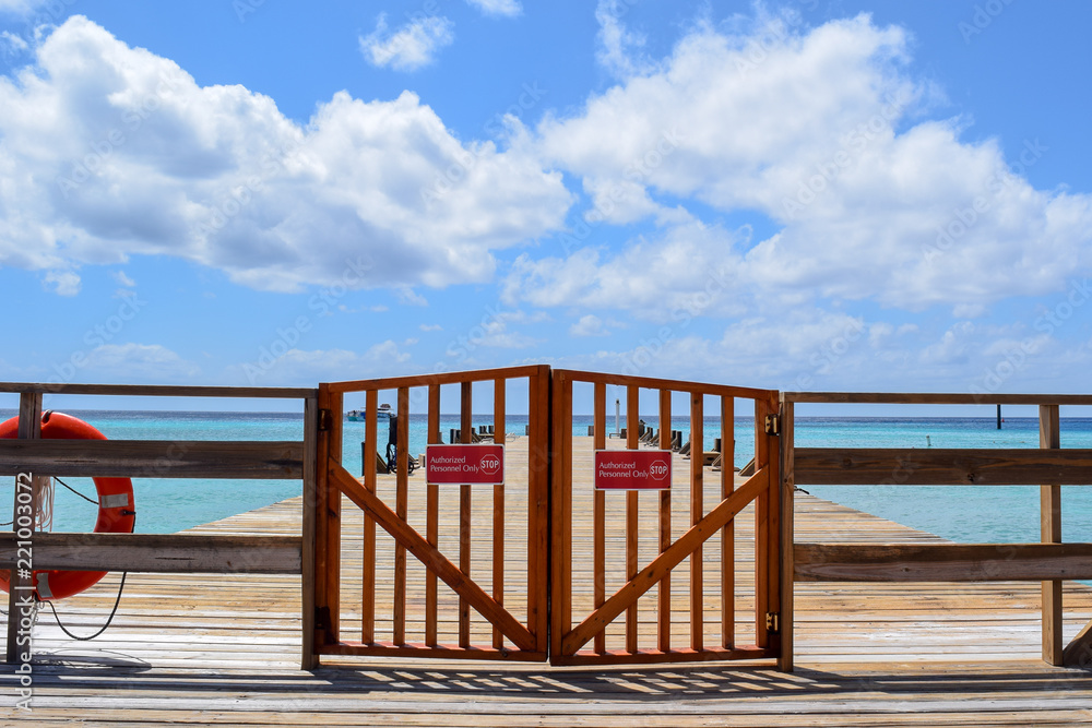 Boardwalk/Pier from a tropical Caribbean beach into the ocean Boardwalk/Pier from a tropical Caribbean beach into the ocean