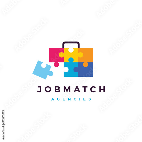 job search match briefcase puzzle logo vector icon illustration