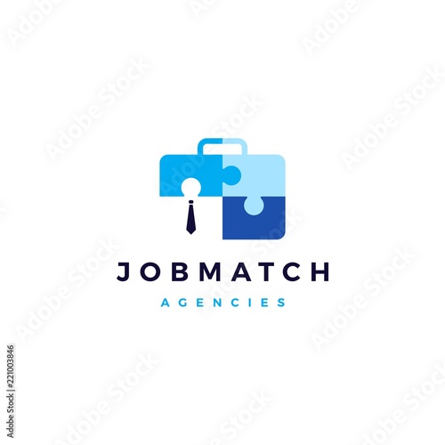 job search match briefcase puzzle logo vector icon illustration