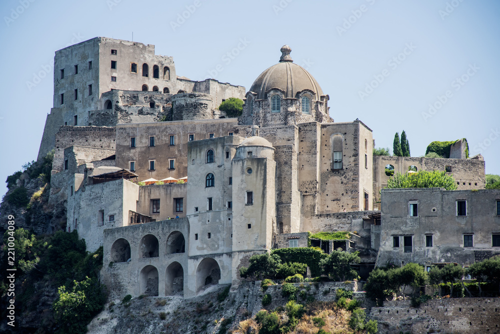 Ancient castle near Ischia island. Tourist target when traveling in Campania.