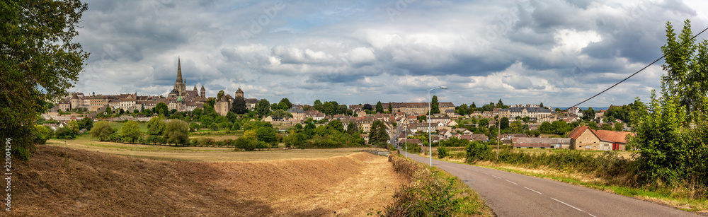 Panoramic view of city of Autun including Cathedral in Autun, Burgundy, France on 30 August 2018