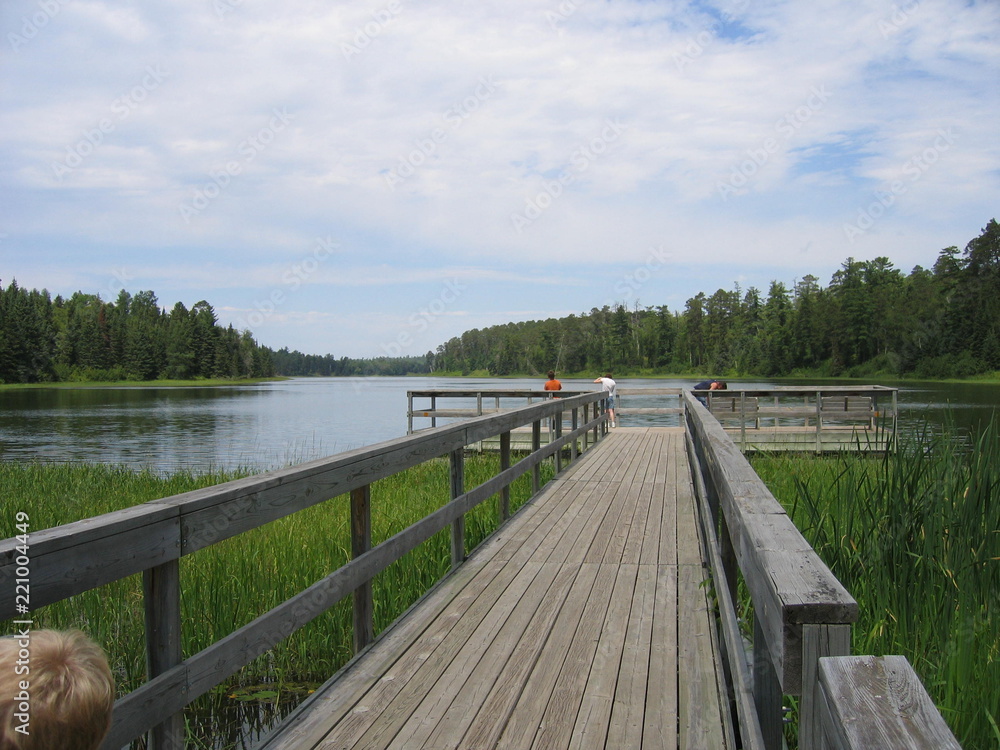 A long fishing pier on a northern Minnesota lake