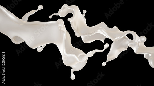 A splash of milk on a black background. 3d illustration  3d rendering.