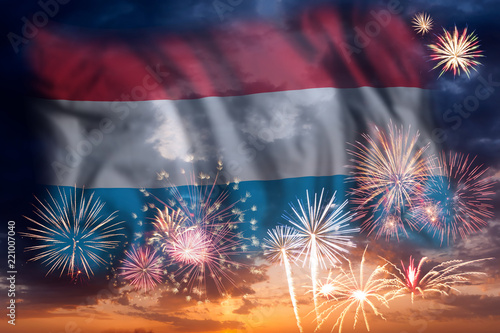 Fireworks and flag of Luxembourg