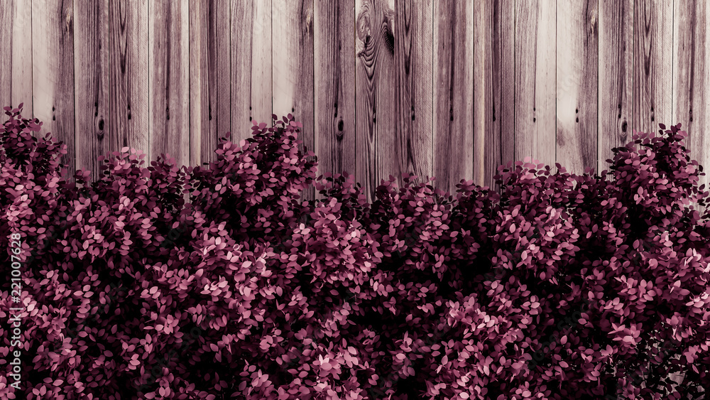 Fototapeta premium Beautiful pink background with leaves and wood texture, season of the year. 3d illustration, 3d rendering.