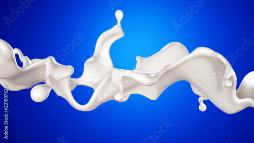 A splash of milk on a blue background. 3d illustration, 3d rendering.