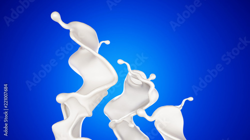 A splash of milk on a blue background. 3d illustration  3d rendering.