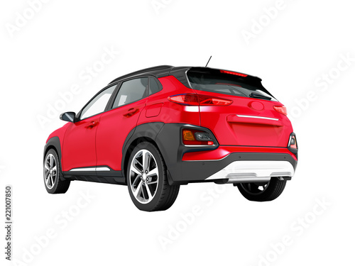 Modern red car crossover for city tours 3d render on white background no shadow