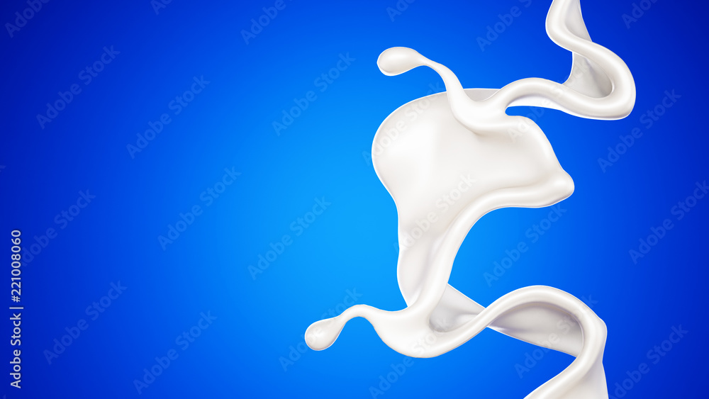 A splash of milk on a blue background. 3d illustration, 3d rendering. A splash of milk on a blue background. 3d illustration, 3d rendering.