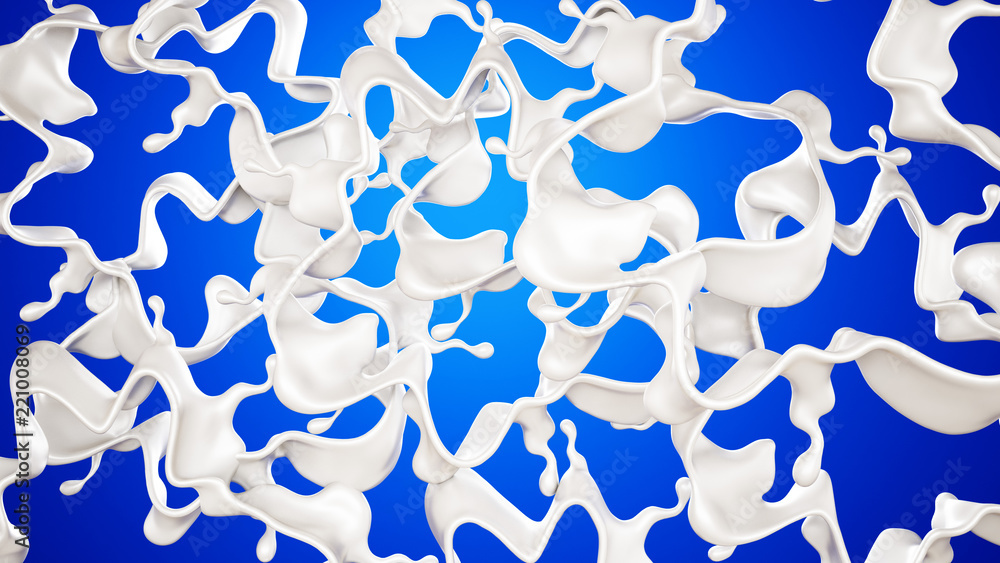 Fototapeta premium A splash of milk on a blue background. 3d illustration, 3d rendering.