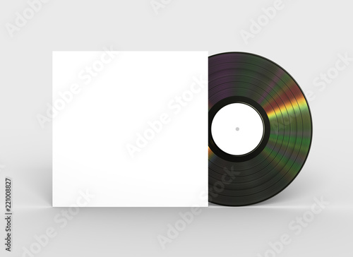 Black Vinyl Record And White Paper Case. 3D Illustration.