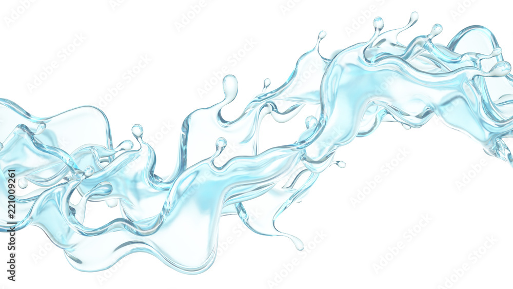 Fototapeta premium A splash of clear blue water. 3d illustration, 3d rendering.