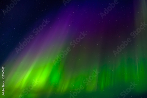 Apatity, Kola Peninsula. Aurora Borealis in April. Horizontal crown