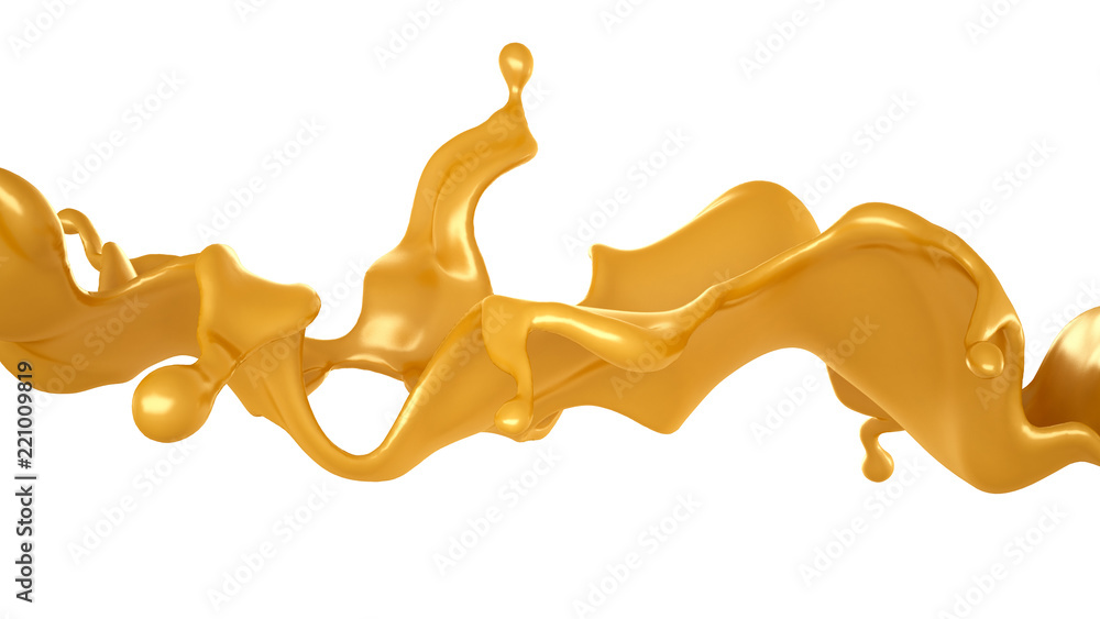 Golden yellow splash of caramel. 3d illustration, 3d rendering. Golden yellow splash of caramel. 3d illustration, 3d rendering.