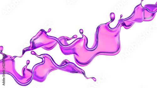 A splash of transparent purple liquid on a white background. 3d illustration, 3d rendering.