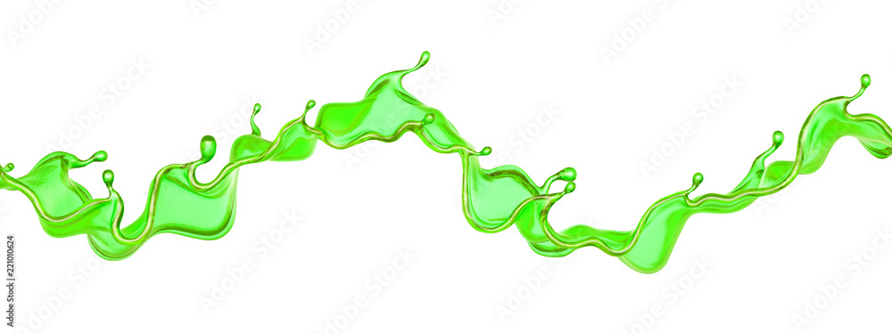 A splash of a transparent green liquid on a white background. 3d illustration, 3d rendering. A splash of a transparent green liquid on a white background. 3d illustration, 3d rendering.