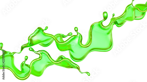 Fototapeta Naklejka Na Ścianę i Meble -  A splash of a transparent green liquid on a white background. 3d illustration, 3d rendering.