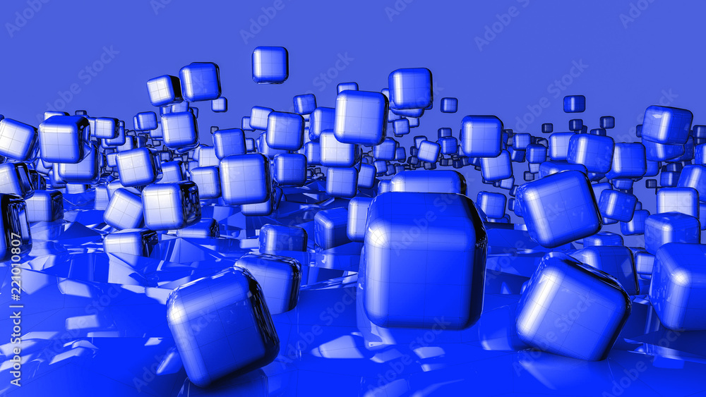 Fototapeta premium blue three-dimensional cubes. abstract background. 3D rendering