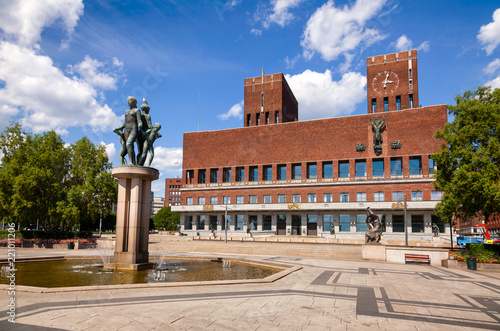 Canvas Print Oslo City Hall Square in central Oslo Norway Scandanavia