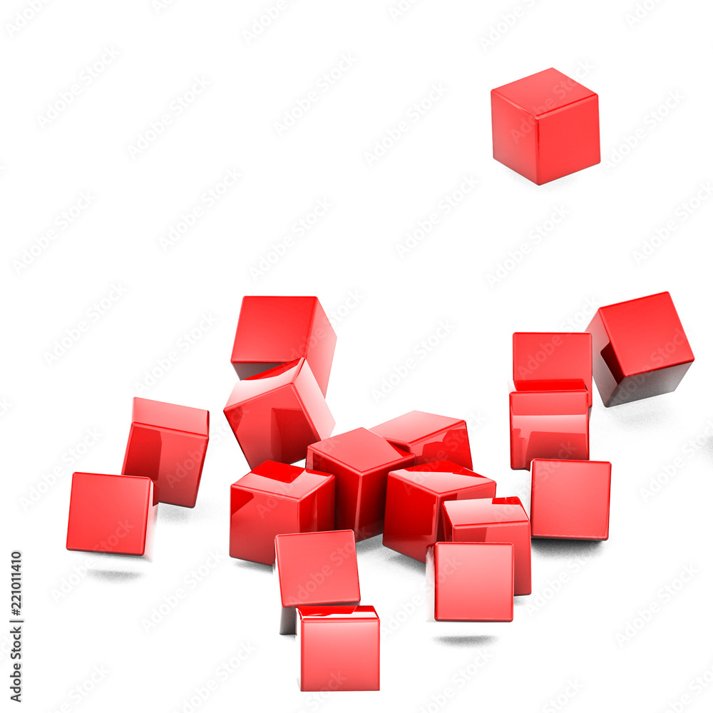 Fototapeta premium red three-dimensional cubes on a white background. 3D rendering