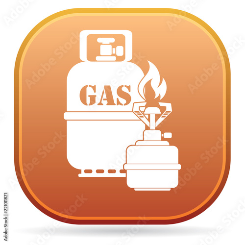Camping stove with gas bottle icon vector