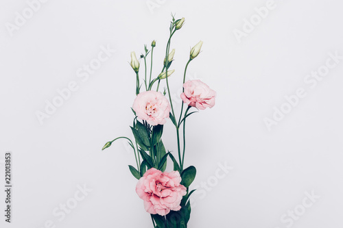 Pink flowers bouquet on white background