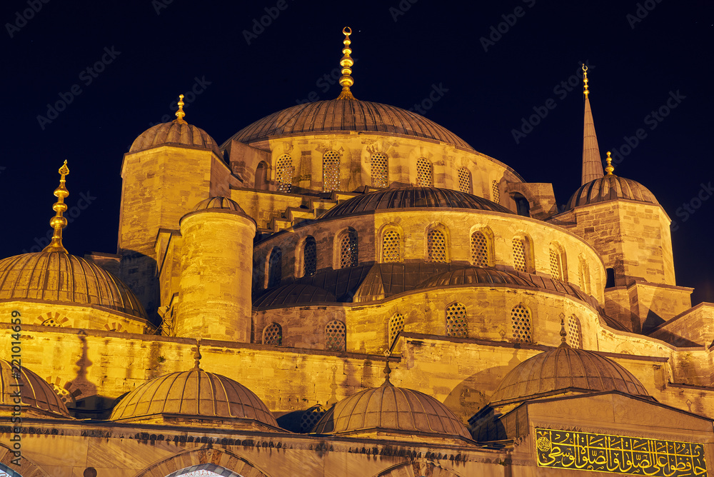 The Sultan Ahmed Mosque in Istanbul at night
