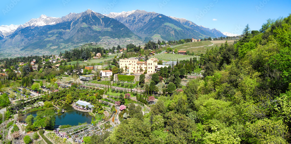 Panoramic view of the Trauttmansdorff Castle, Bolzano - Italy