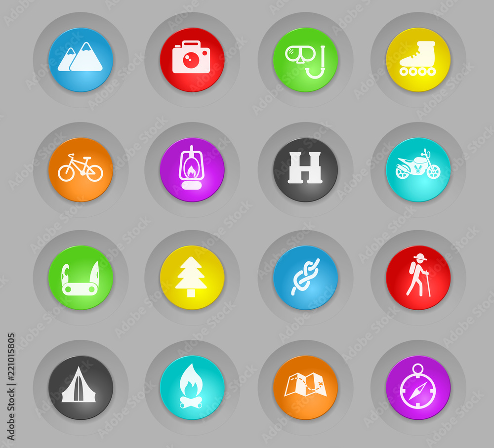 active recreation colored plastic round buttons icon set active recreation colored plastic round buttons icon set