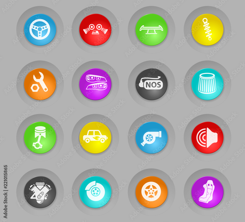 auto tuning colored plastic round buttons web icons for user interface design auto tuning colored plastic round buttons web icons for user interface design