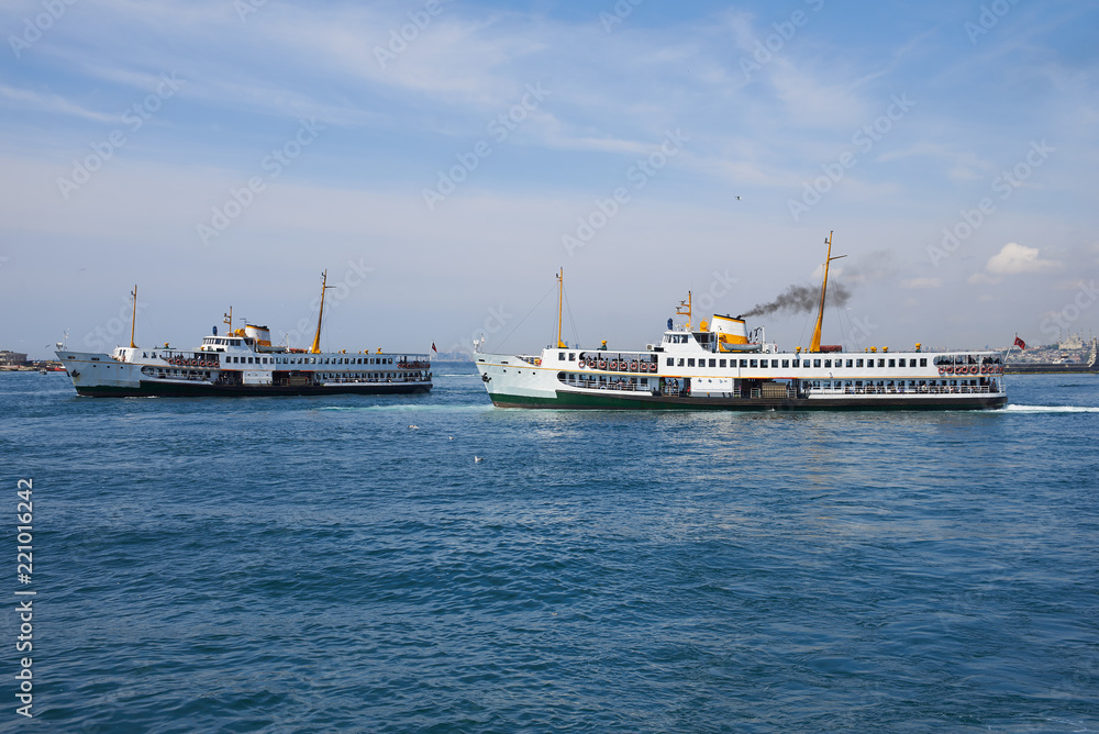 The passenger ship is on the Bosphorus in Istanbul.