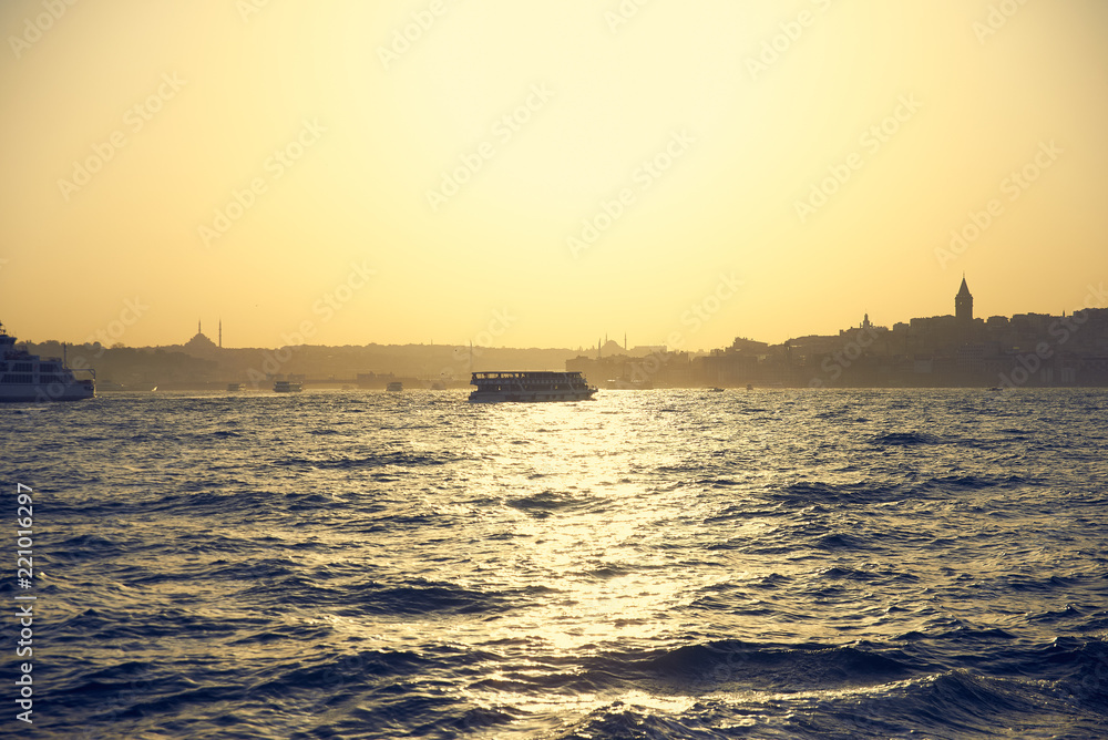 The passenger ship is on the Bosphorus in Istanbul. The passenger ship is on the Bosphorus in Istanbul.