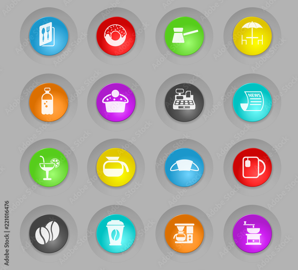 cafe colored plastic round buttons icon set cafe colored plastic round buttons icon set