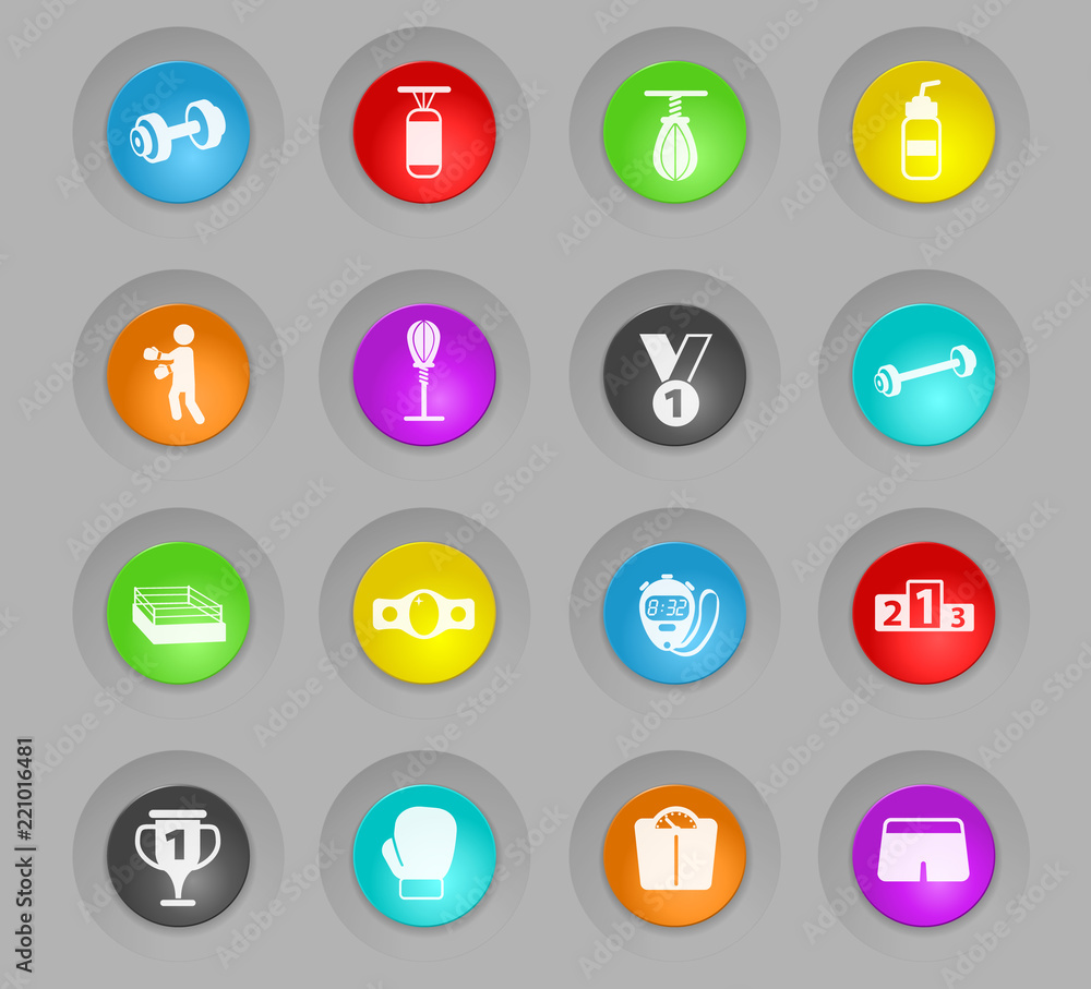 boxing colored plastic round buttons icon set boxing colored plastic round buttons icon set