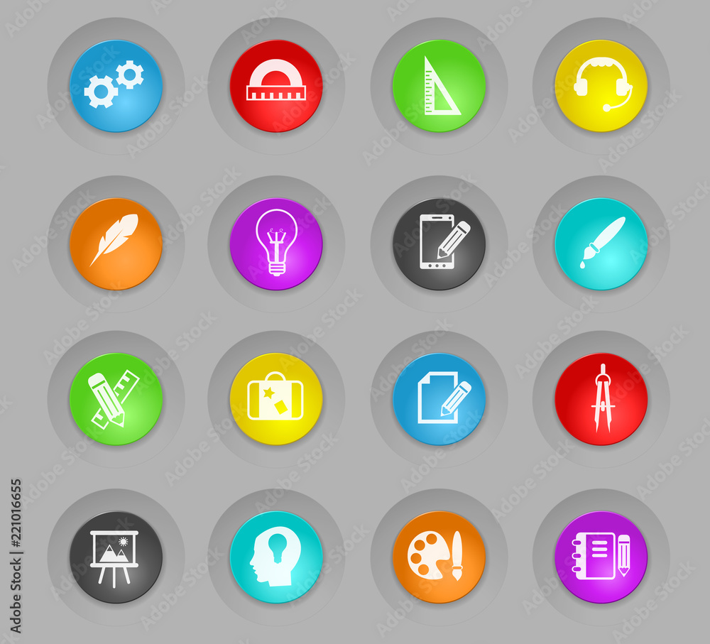 creative process colored plastic round buttons icon set creative process colored plastic round buttons icon set