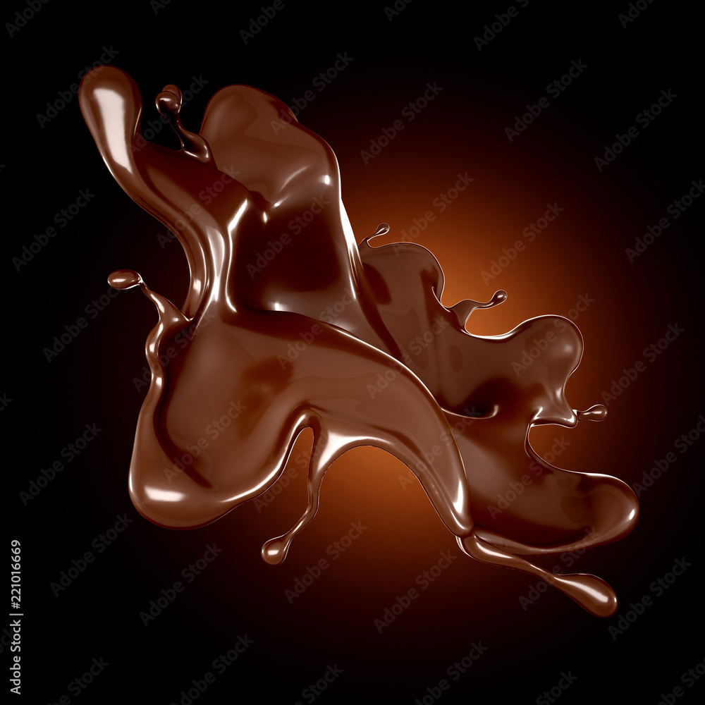 A splash of chocolate on a brown background. 3d illustration, 3d rendering. A splash of chocolate on a brown background. 3d illustration, 3d rendering.