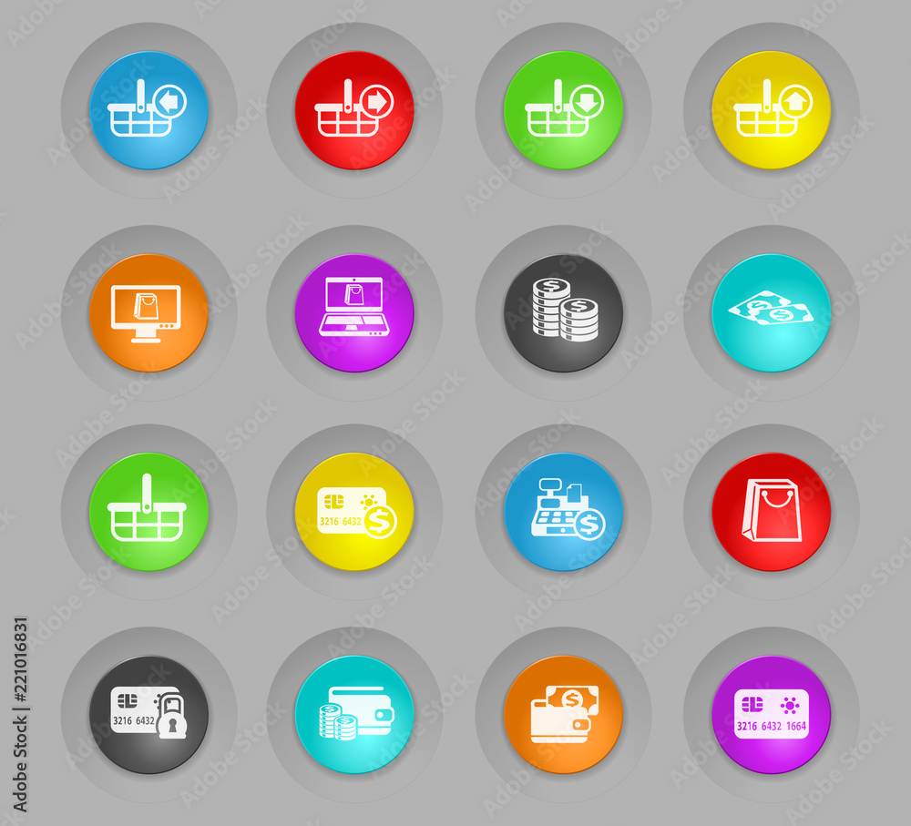 e-commerce colored plastic round buttons icon set e-commerce colored plastic round buttons icon set