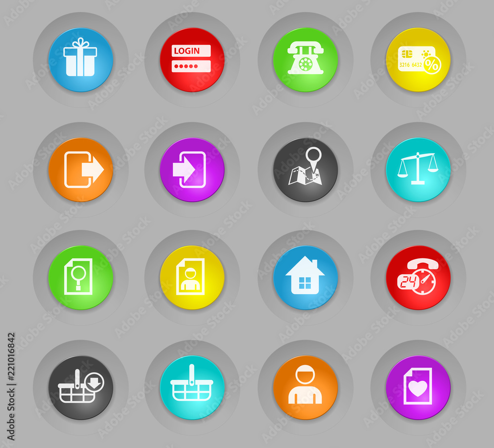e-commerce interface colored plastic round buttons icon set e-commerce interface colored plastic round buttons icon set