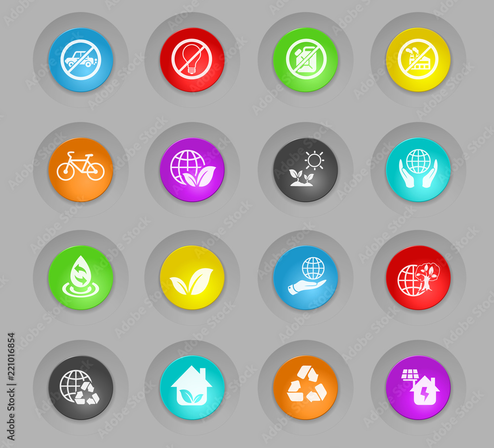 earth day colored plastic round buttons icon set earth day colored plastic round buttons icon set