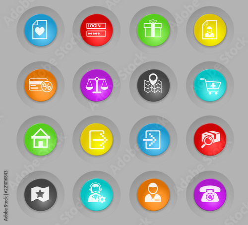 e-commerce interface colored plastic round buttons icon set