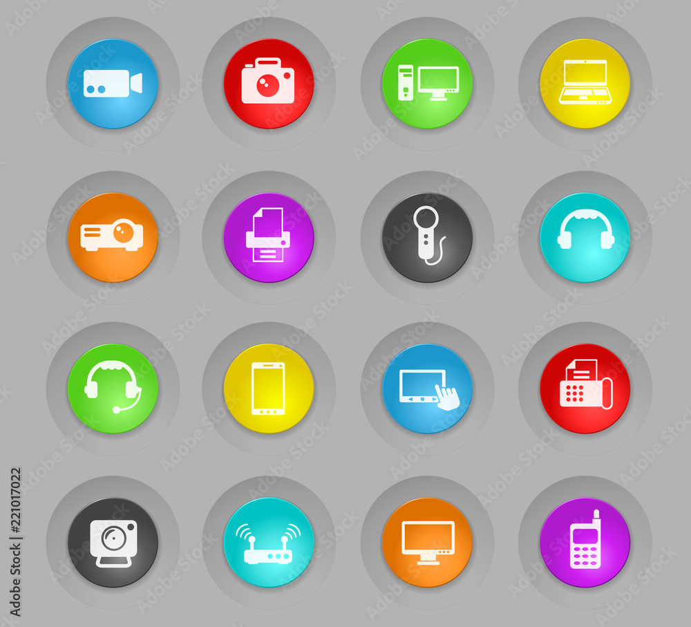 gadget colored plastic round buttons icon set gadget colored plastic round buttons icon set