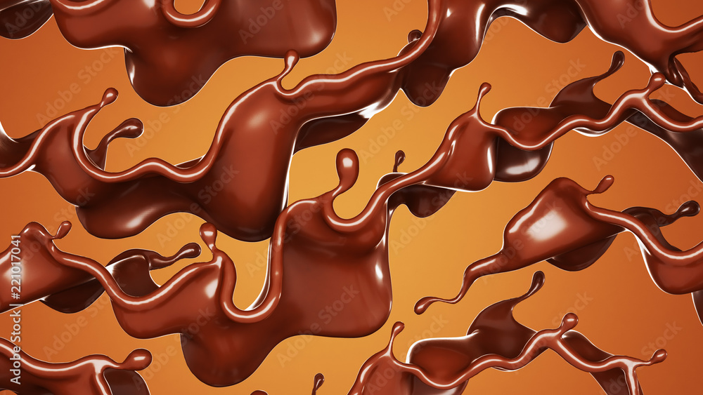 A splash of chocolate on a brown background. 3d illustration, 3d rendering. A splash of chocolate on a brown background. 3d illustration, 3d rendering.