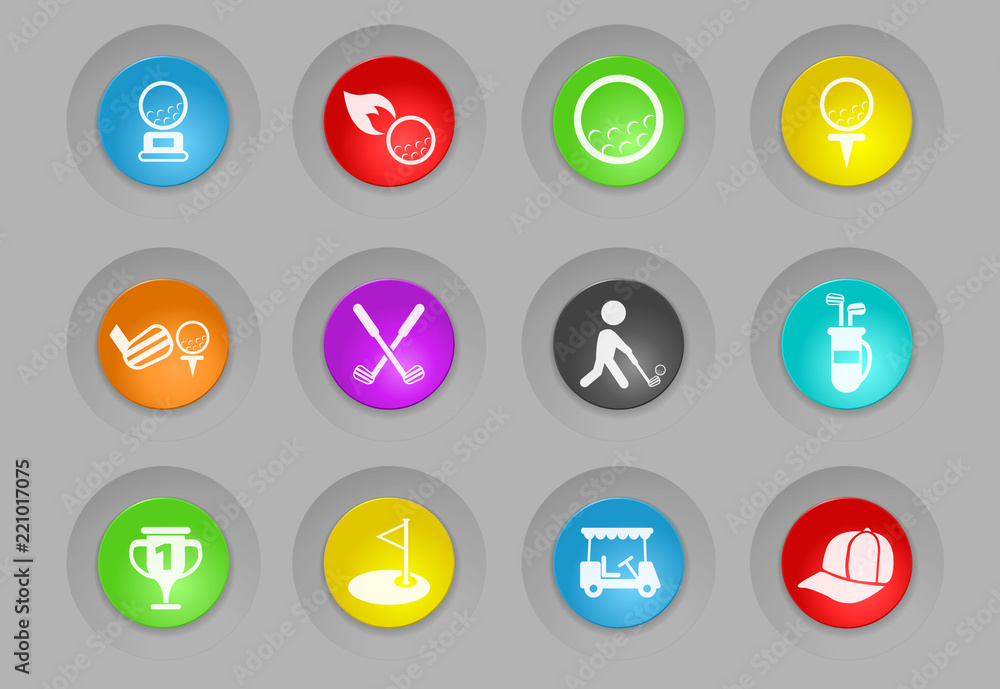 golf colored plastic round buttons icon set golf colored plastic round buttons icon set