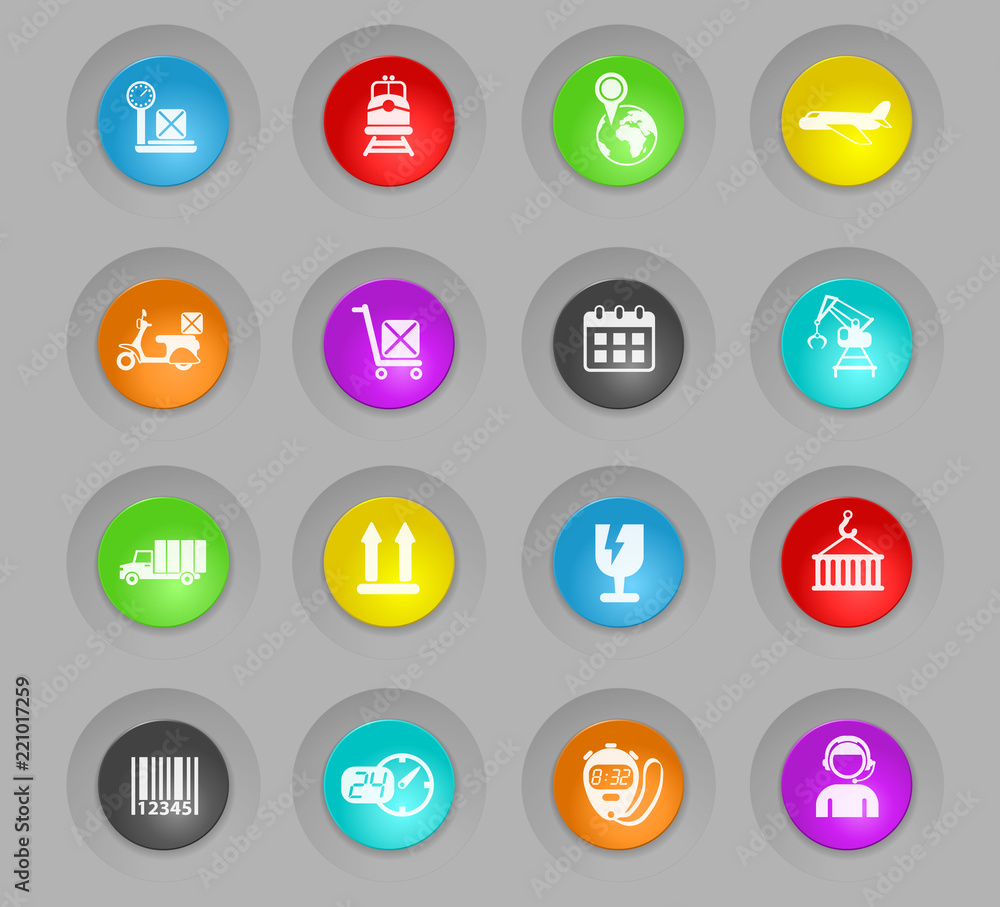 logistic colored plastic round buttons icon set logistic colored plastic round buttons icon set