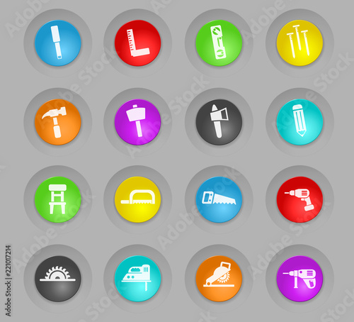 joinery colored plastic round buttons icon set