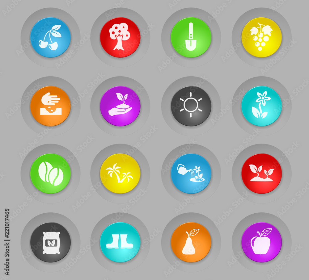 plants colored plastic round buttons icon set plants colored plastic round buttons icon set