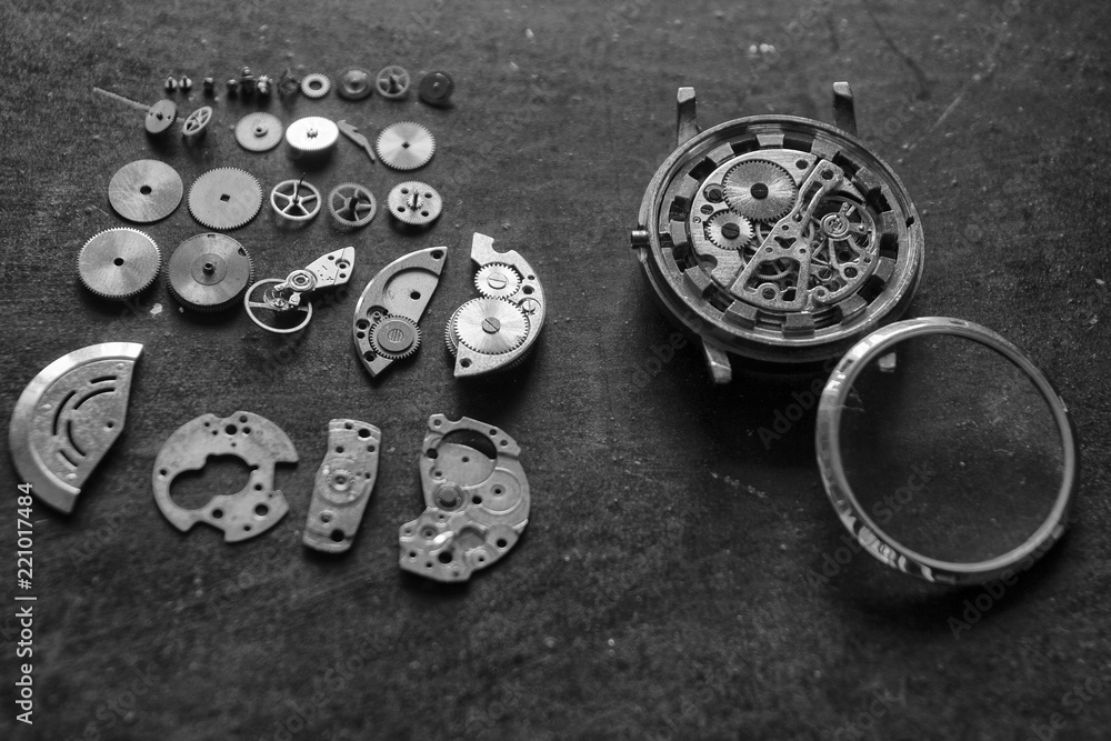 Watchmaker's workshop, watch repair, Watchmaker is repairing the mechanical watches in his workshop