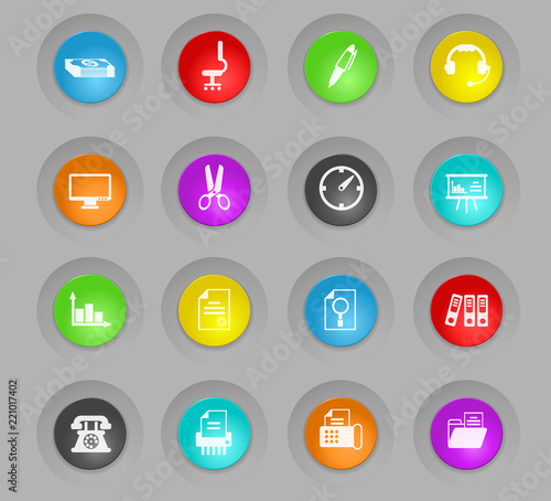 office colored plastic round buttons icon set