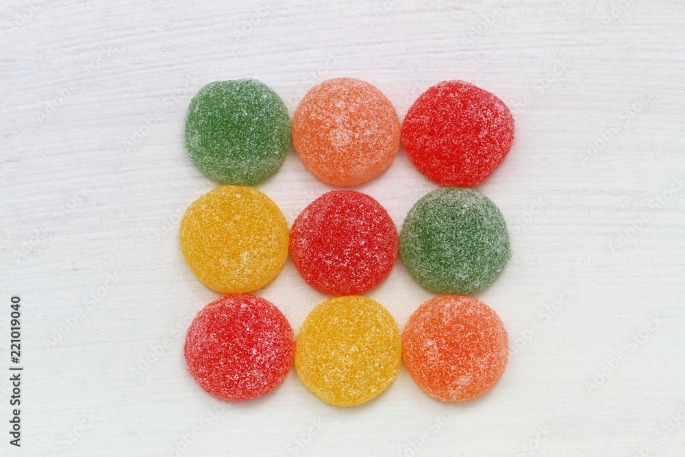 Colorful jelly balls on white wood
Colorful jelly balls on white wood